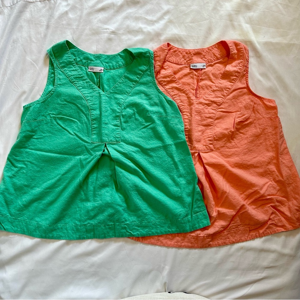 Two Plus Size Sleeveless Tops - Green and Orange